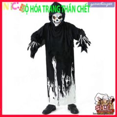 Set Trang Phục Halloween Thần Chết Cho Bé - Áo Choàng Phát Sáng, Mũ Và Găng Tay Dễ Thương, Phù Hợp Tuổi 7-9