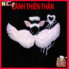 Bộ Cosplay Thiên Thần cho Trẻ Em - Cánh Đôi Dễ Dàng Điều Chỉnh, Băng Đô và Đũa Phép - Thích Hợp Halloween và Tiệc Hóa Trang