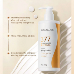 Sữa Dưỡng Thể Trắng Da Lucenbase 377 Niacinamide & Retinol - Cải Thiện Độ Đàn Hồi, Làn Da Rạng Rỡ và Mềm Mại 250g Chính Hãng