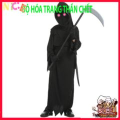Bộ Đồ Hóa Trang Thần Chết Kinh Dị Halloween - Bộ Trang Phục Đầy Đủ Cho Người Lớn & Trẻ Em, Mặt Nạ Đầu Lâu và Găng Tay Hình Xương