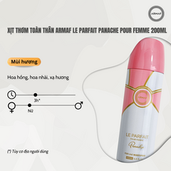 Xịt Thơm Toàn Thân Nữ Armaf Le Parfait Panache 200ml - Hương Thơm Dịu Nhẹ, Tươi Mát, Phong Cách Nữ Tính Chính Hãng