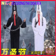 Bộ Trang Phục Cải Trang Halloween Diêm Vương Đen-Trắng Cho Người Lớn - Cosplay Hãi Hùng Độc Đáo, Kèm Phụ Kiện Tạo Phong Cách Ấn Tượng