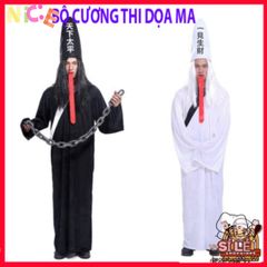 Bộ Trang Phục Cải Trang Halloween Diêm Vương Đen-Trắng Cho Người Lớn - Cosplay Hãi Hùng Độc Đáo, Kèm Phụ Kiện Tạo Phong Cách Ấn Tượng
