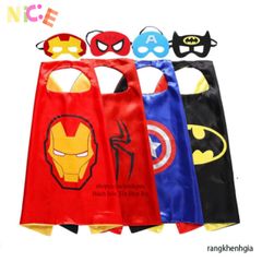 Áo choàng siêu anh hùng người Nhện, Người Sắt, Thor với mặt nạ satin mềm mại - Trang phục hóa trang trẻ em cho Halloween và tiệc sinh nhật