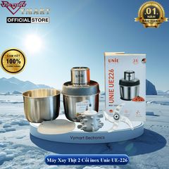 Máy Xay Thịt Inox 2 Cối 2,5L Unie UE-226 - Xay Thịt, Hành, Tỏi Nhanh Chóng, Hàng Chính Hãng, 4 Lưỡi Dao Sắc Bén