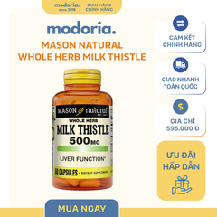 Viên uống hỗ trợ gan Mason Natural Whole Herb Milk Thistle 500mg - Giải độc gan, bổ sung thảo mộc tự nhiên, 60 viên mỹ phẩm chính hãng