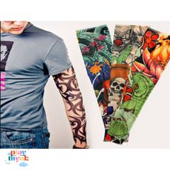 Găng Tay Hình Xăm 3D Tatoo - Bộ Đôi Phong Cách Cá Tính, Chống Nắng, Chất Liệu Co Giãn Cho Nam Nữ