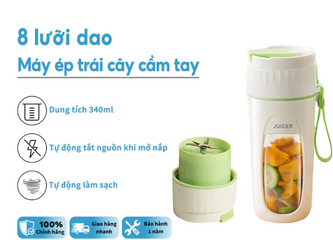 Máy Xay Sinh Tố Cầm Tay Mini - Dung Tích 340ml, Pin 3000mAh, Di Động Nhỏ Gọn Cho Chuyến Du Lịch, Công Suất 55W