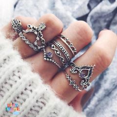 Bộ 10 Nhẫn Chạm Khắc Vintage - Trang Sức Đá Quý Nữ Tính, Nhẫn Cưới, Nhẫn Đính Hôn, Quà Tặng Phụ Nữ