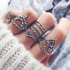 Bộ 10 Nhẫn Chạm Khắc Vintage - Trang Sức Đá Quý Nữ Tính, Nhẫn Cưới, Nhẫn Đính Hôn, Quà Tặng Phụ Nữ