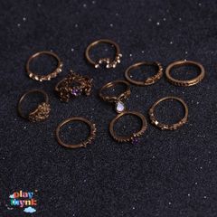 Bộ 10 Nhẫn Chạm Khắc Vintage - Trang Sức Đá Quý Nữ Tính, Nhẫn Cưới, Nhẫn Đính Hôn, Quà Tặng Phụ Nữ