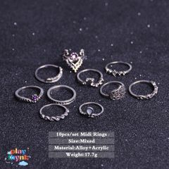 Bộ 10 Nhẫn Chạm Khắc Vintage - Trang Sức Đá Quý Nữ Tính, Nhẫn Cưới, Nhẫn Đính Hôn, Quà Tặng Phụ Nữ
