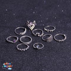 Bộ 10 Nhẫn Chạm Khắc Vintage - Trang Sức Đá Quý Nữ Tính, Nhẫn Cưới, Nhẫn Đính Hôn, Quà Tặng Phụ Nữ