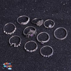 Bộ 10 Nhẫn Chạm Khắc Vintage - Trang Sức Đá Quý Nữ Tính, Nhẫn Cưới, Nhẫn Đính Hôn, Quà Tặng Phụ Nữ