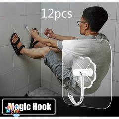 Bộ 12 Móc Gắn Tường Trong Suốt OmsT9 - Không Cần Khoan, Dễ Dàng Lắp Đặt, Chịu Tải 10kg, Thích Hợp Nhà Bếp, Phòng Tắm, Trang Trí Nội Thất