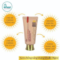 Kem nền chống nắng kháng khuẩn BIGOO Sun Protection SPF60 Hàn Quốc 80ml - Giải pháp hoàn hảo bảo vệ da, chống nắng hiệu quả, giảm mụn