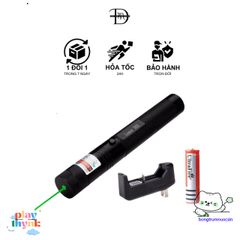 Đèn Laser 303 Siêu Sáng Xanh Lá - Đèn Pin Laser Kèm Pin Sạc & Khóa An Toàn - Công Suất 100mw, Chất Liệu Aerometal