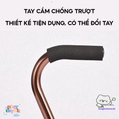 Gậy chống 4 chân cho người già - Hợp kim nhôm chống gỉ, điều chỉnh chiều cao 67-90cm, hỗ trợ đi lại an toàn.