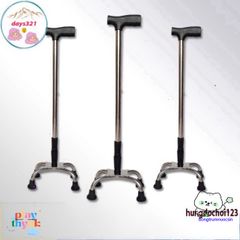 Gậy trợ lực 4 chân INOX điều chỉnh chiều cao - Giải pháp hoàn hảo cho người già và người khuyết tật an toàn và chắc chắn