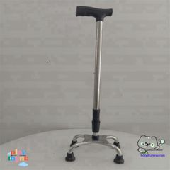 Gậy Chống Đi 4 Chân INOX Điều Chỉnh Cao Thấp - Công Cụ Hỗ Trợ Người Già và Khuyết Tật Tập Đi An Toàn