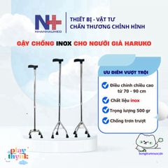 Gậy Nhân Hỗ Trợ Inox Haruko Điều Chỉnh 70-90cm Cho Người Già - Gậy 3 Chân, 4 Chân An Toàn, Dễ Dàng Sử Dụng