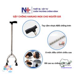 Gậy Nhân Hỗ Trợ Inox Haruko Điều Chỉnh 70-90cm Cho Người Già - Gậy 3 Chân, 4 Chân An Toàn, Dễ Dàng Sử Dụng