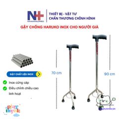Gậy Nhân Hỗ Trợ Inox Haruko Điều Chỉnh 70-90cm Cho Người Già - Gậy 3 Chân, 4 Chân An Toàn, Dễ Dàng Sử Dụng