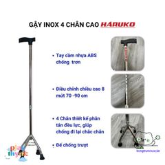 Gậy Nhân Hỗ Trợ Inox Haruko Điều Chỉnh 70-90cm Cho Người Già - Gậy 3 Chân, 4 Chân An Toàn, Dễ Dàng Sử Dụng