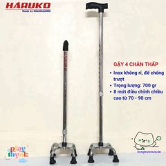 Gậy Nhân Hỗ Trợ Inox Haruko Điều Chỉnh 70-90cm Cho Người Già - Gậy 3 Chân, 4 Chân An Toàn, Dễ Dàng Sử Dụng