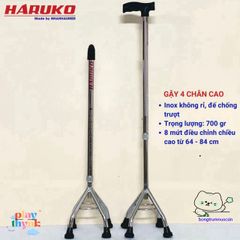 Gậy Nhân Hỗ Trợ Inox Haruko Điều Chỉnh 70-90cm Cho Người Già - Gậy 3 Chân, 4 Chân An Toàn, Dễ Dàng Sử Dụng