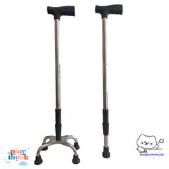 Gậy Chống Đi Bộ 4 Chân Điều Chỉnh INOX - Gậy Tập Đi An Toàn cho Người Già và Người Khuyết Tật