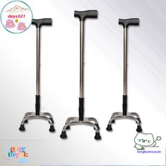 Gậy Chống Đi Bộ 4 Chân Điều Chỉnh INOX - Gậy Tập Đi An Toàn cho Người Già và Người Khuyết Tật