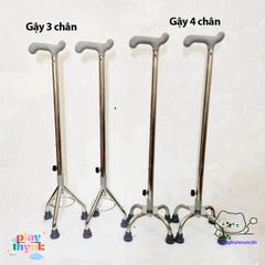 Gậy đi bộ Inox 3-4 chân cho người già - Gậy tập đi vững chắc, điều chỉnh chiều cao, hỗ trợ phục hồi chức năng an toàn