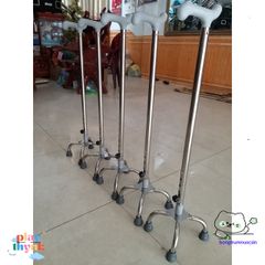 Gậy đi bộ Inox 3-4 chân cho người già - Gậy tập đi vững chắc, điều chỉnh chiều cao, hỗ trợ phục hồi chức năng an toàn