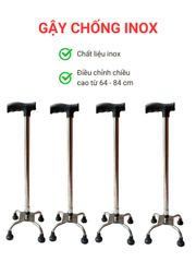 Gậy Di Chuyển Inox Bền Chắc 3 Chân 4 Chân - Thiết Bị Hỗ Trợ Người Già, Chân Gậy Chống Trượt ABS Chắc Chắn, Điều Chỉnh Chiều Cao 64-90cm