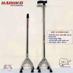 Gậy Đi Bộ Haruko 3 Chân & 4 Chân - Gậy Chống An Toàn Cho Người Già, Điều Chỉnh Chiều Cao 70-90cm, Bọc Cao Su Chống Trơn