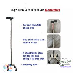 Gậy Đi Bộ Haruko 3 Chân & 4 Chân - Gậy Chống An Toàn Cho Người Già, Điều Chỉnh Chiều Cao 70-90cm, Bọc Cao Su Chống Trơn