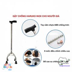 Gậy Đi Bộ Haruko 3 Chân & 4 Chân - Gậy Chống An Toàn Cho Người Già, Điều Chỉnh Chiều Cao 70-90cm, Bọc Cao Su Chống Trơn