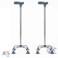 Gậy Đi Bộ 4 Chân Có Thể Điều Chỉnh - Thiết Bị Hỗ Trợ An Toàn Cho Người Già, Chất Liệu Inox Bền Bỉ