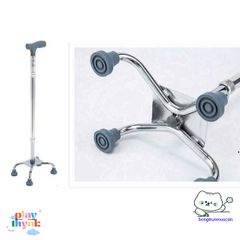Gậy Đi Bộ 4 Chân Có Thể Điều Chỉnh - Thiết Bị Hỗ Trợ An Toàn Cho Người Già, Chất Liệu Inox Bền Bỉ