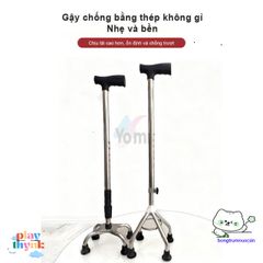 Gậy Bốn Chân Inox Điều Chỉnh Cho Người Già - An Toàn, Chắc Chắn, Chiều Cao 65-90cm, Hỗ Trợ Đi Lại Sau Chấn Thương