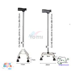 Gậy Bốn Chân Inox Điều Chỉnh Cho Người Già - An Toàn, Chắc Chắn, Chiều Cao 65-90cm, Hỗ Trợ Đi Lại Sau Chấn Thương