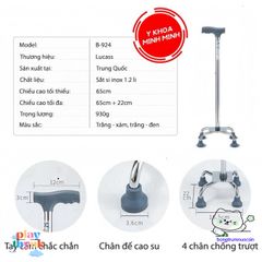Gậy Chân Đứng Lucass Điều Chỉnh Cao - Hỗ Trợ Người Khuyết Tật & Phục Hồi Sau Tai Nạn, An Toàn & Thoải Mái