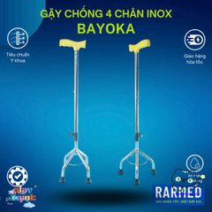 Gậy Chống 4 Chân Bayoka Inox Đế Mềm - Hỗ Trợ Người Già, An Toàn Khi Đi Lại, Kích Thước Vừa Vặn, Thiết Kế Thông Minh