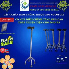 Gậy Chống Trượt Inox Bốn Chân, Gậy Gấp Có Đèn LED, Gậy Tập Đi Dành Cho Người Già - Hỗ Trợ Di Chuyển An Toàn