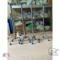 Gậy chống tập đi inox Việt Nam - Gậy điều chỉnh chiều cao 3/4 chân siêu bền cho người phục hồi sức khỏe