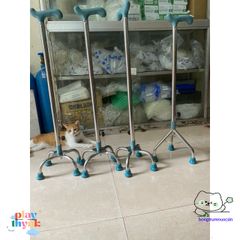 Gậy chống tập đi inox Việt Nam - Gậy điều chỉnh chiều cao 3/4 chân siêu bền cho người phục hồi sức khỏe