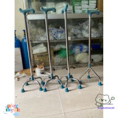 Gậy chống tập đi inox Việt Nam - Gậy điều chỉnh chiều cao 3/4 chân siêu bền cho người phục hồi sức khỏe