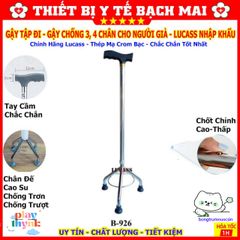 Gậy Tập Đi LUCASS 3, 4 Chân Chính Hãng - Hỗ Trợ An Toàn Cho Người Già, Điều Chỉnh Cao Thấp, Chất Liệu Thép Mạ Chrome