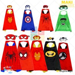 Áo Choàng Siêu Nhân Cho Bé - Hóa Trang Halloween Người Nhện, Người Sắt, Thần Sấm, Khẩu Trang Mềm Mại, Thoải Mái, Chất Liệu Satin